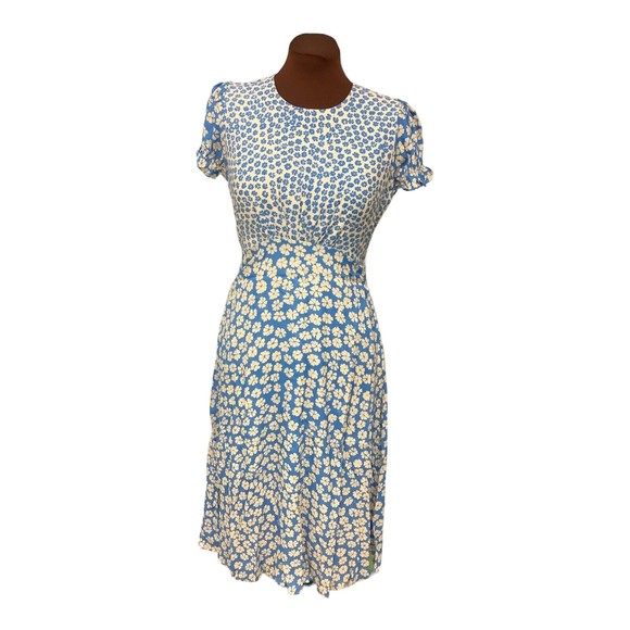 Capulet Womens Blue Floral Keyhole Back Short Sleeve Lined Midi Dress Size XS - Picture 4 of 11